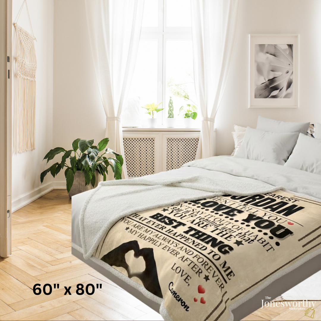 Personalized I Love You Blanket, Custom Name Fleece Throw, Mink or Sherpa Blanket, Romantic Gift 30x40 or 60x80
