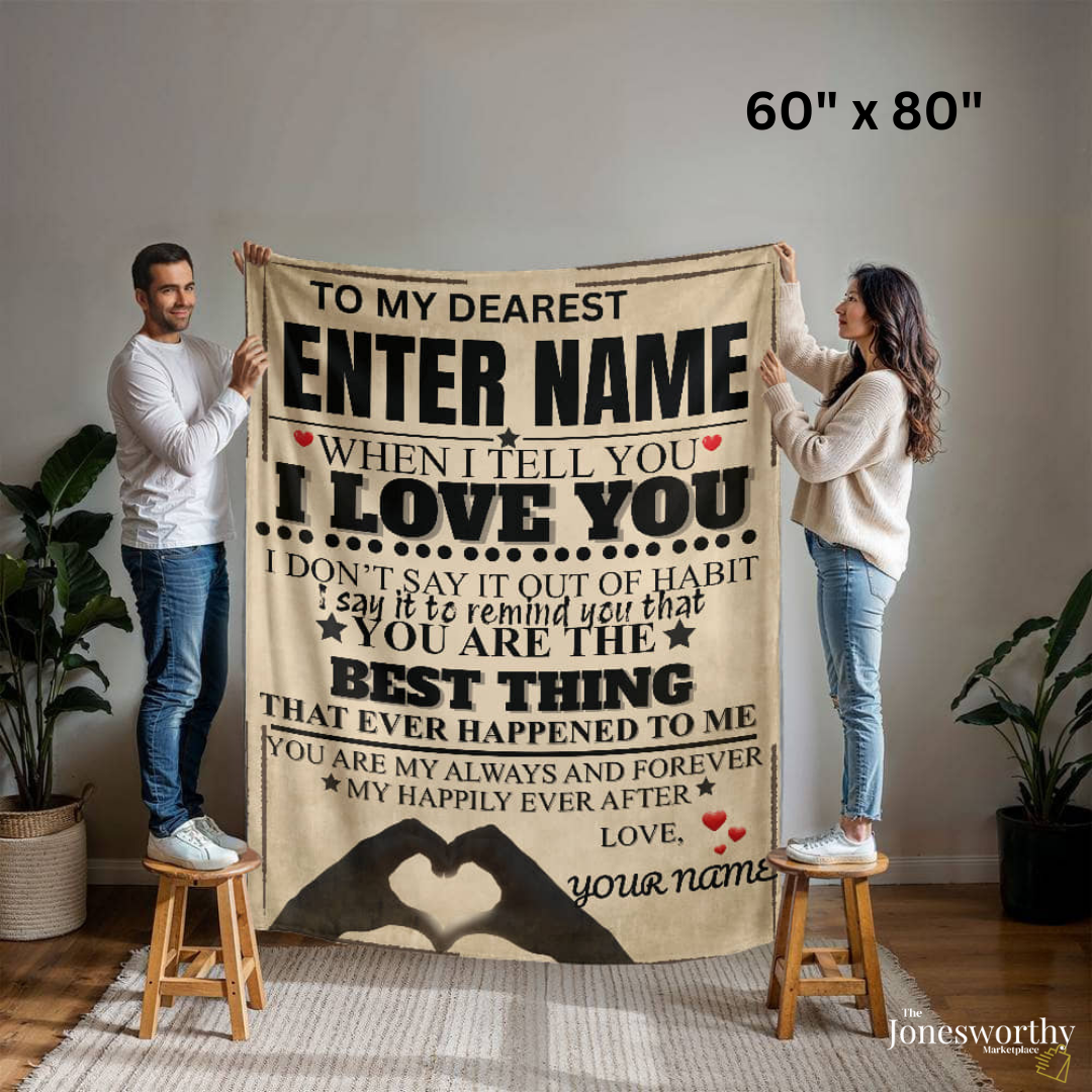 Personalized I Love You Blanket, Custom Name Fleece Throw, Mink or Sherpa Blanket, Romantic Gift 30x40 or 60x80