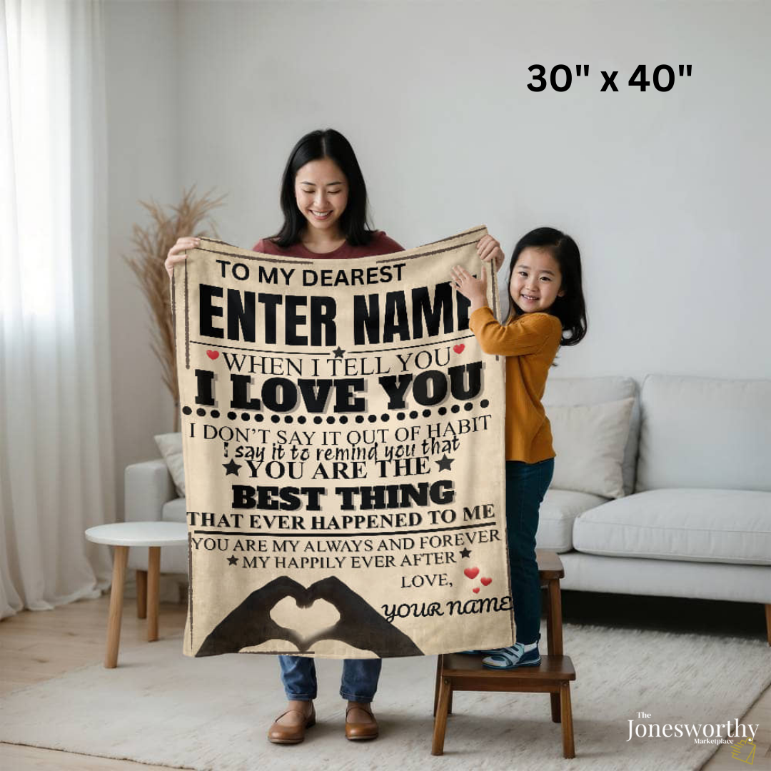 Personalized I Love You Blanket, Custom Name Fleece Throw, Mink or Sherpa Blanket, Romantic Gift 30x40 or 60x80