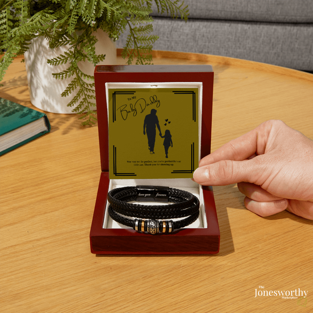 Baby Daddy Bracelet Gift –  Engraved Men’s Bracelet with Message Card | Son or Daughter Design | Father’s Day, Birthday, Christmas Gift