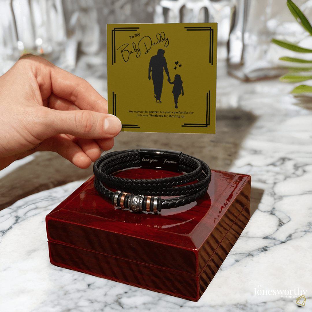 Baby Daddy Bracelet Gift –  Engraved Men’s Bracelet with Message Card | Son or Daughter Design | Father’s Day, Birthday, Christmas Gift
