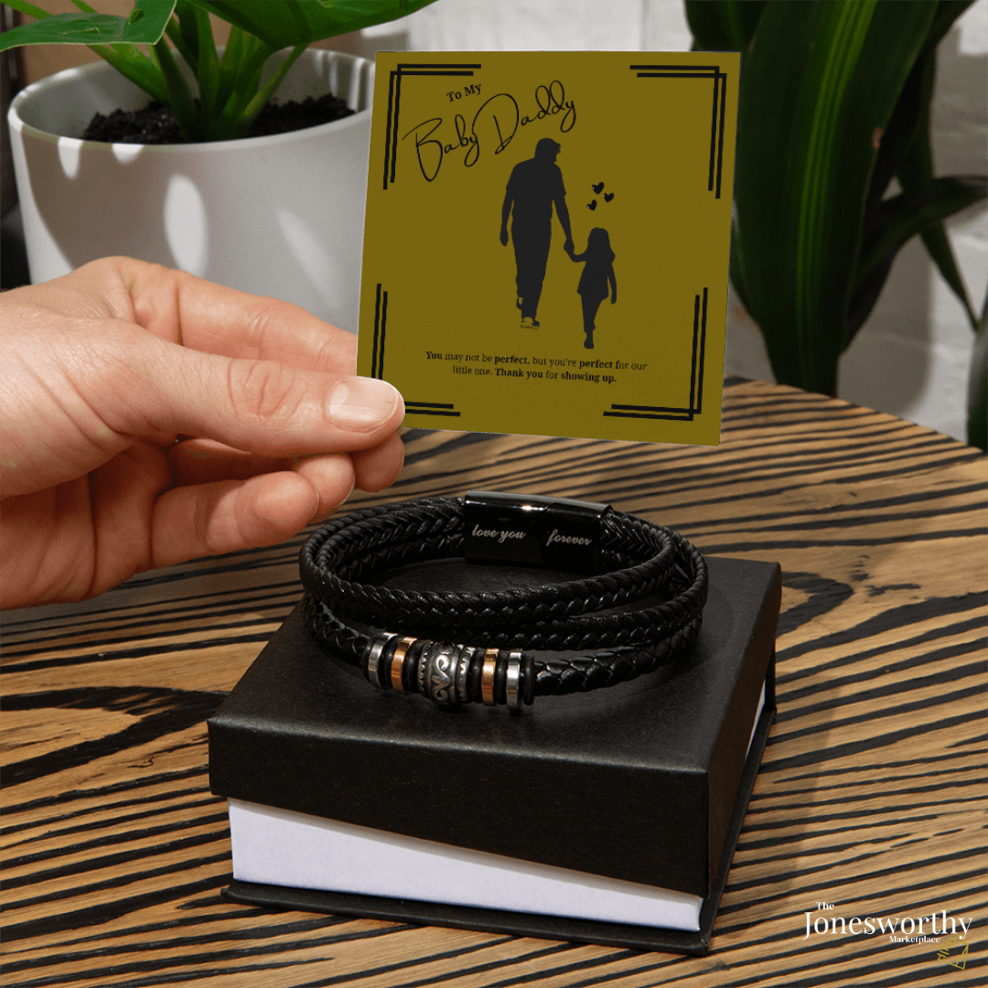 Baby Daddy Bracelet Gift –  Engraved Men’s Bracelet with Message Card | Son or Daughter Design | Father’s Day, Birthday, Christmas Gift