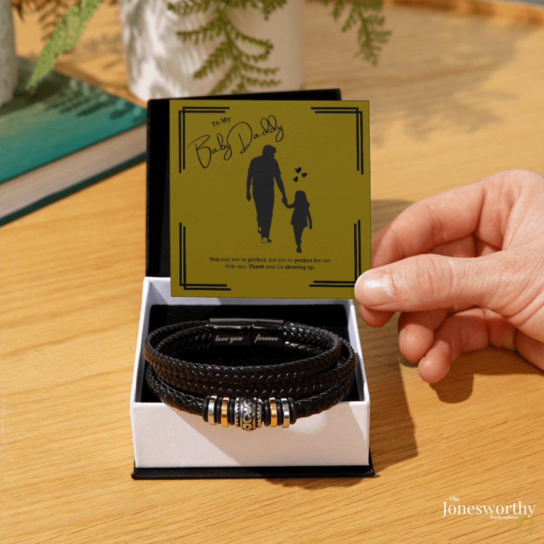 Baby Daddy Bracelet Gift –  Engraved Men’s Bracelet with Message Card | Son or Daughter Design | Father’s Day, Birthday, Christmas Gift