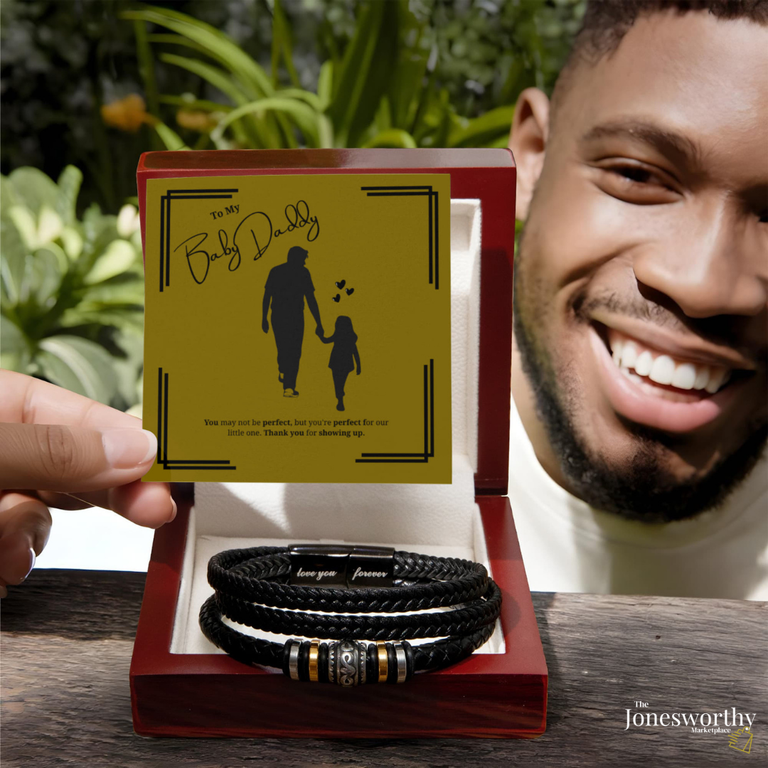 Baby Daddy Bracelet Gift –  Engraved Men’s Bracelet with Message Card | Son or Daughter Design | Father’s Day, Birthday, Christmas Gift