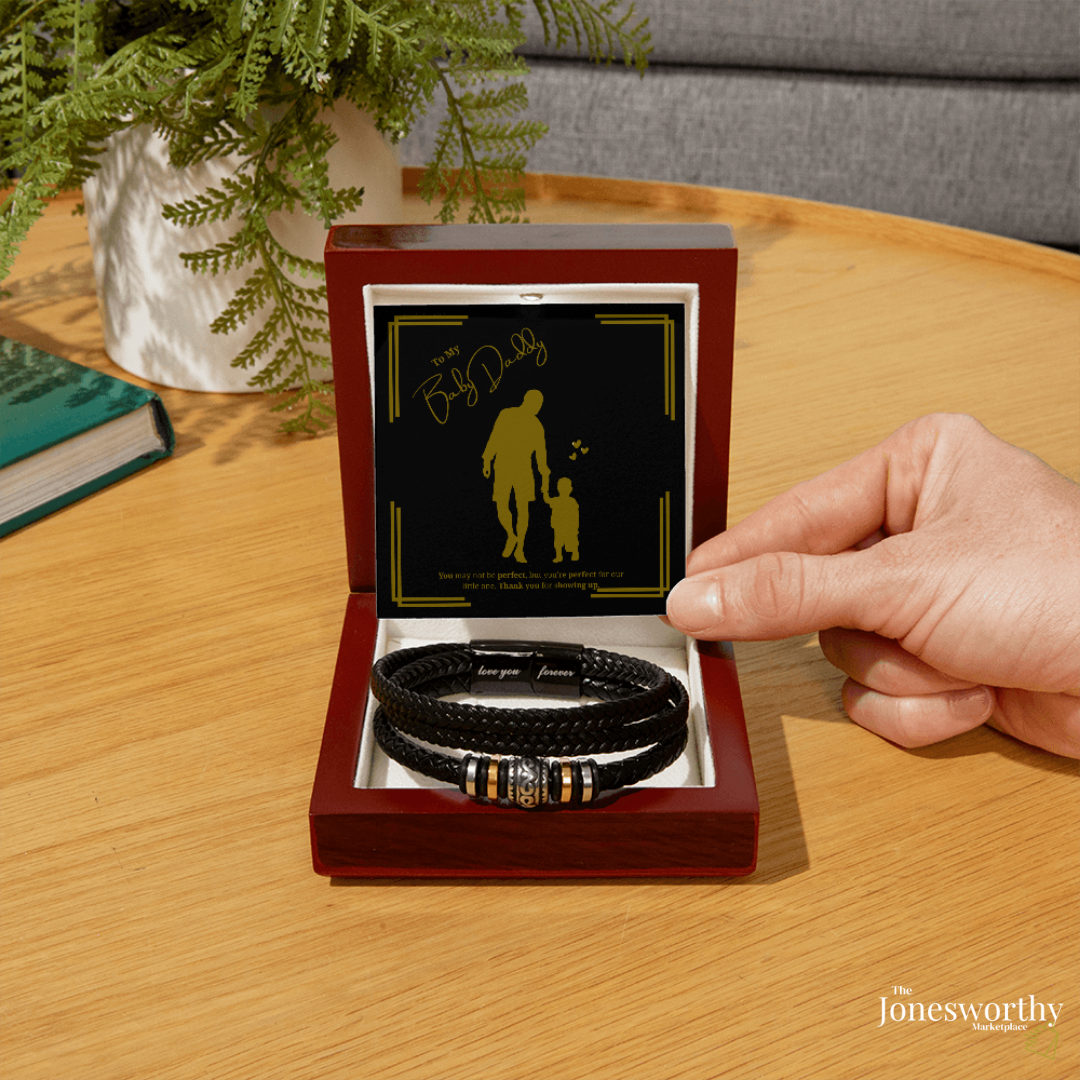 Baby Daddy Bracelet Gift –  Engraved Men’s Bracelet with Message Card | Son or Daughter Design | Father’s Day, Birthday, Christmas Gift