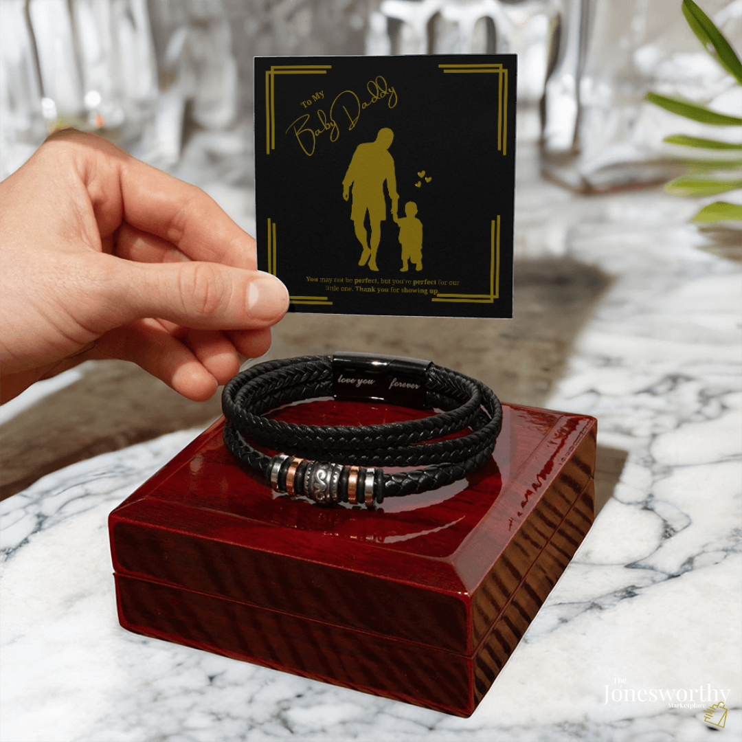 Baby Daddy Bracelet Gift –  Engraved Men’s Bracelet with Message Card | Son or Daughter Design | Father’s Day, Birthday, Christmas Gift