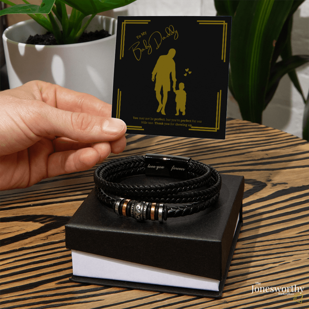 Baby Daddy Bracelet Gift –  Engraved Men’s Bracelet with Message Card | Son or Daughter Design | Father’s Day, Birthday, Christmas Gift