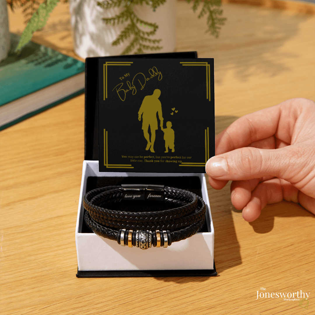 Baby Daddy Bracelet Gift –  Engraved Men’s Bracelet with Message Card | Son or Daughter Design | Father’s Day, Birthday, Christmas Gift