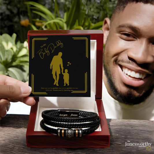 Baby Daddy Bracelet Gift –  Engraved Men’s Bracelet with Message Card | Son or Daughter Design | Father’s Day, Birthday, Christmas Gift