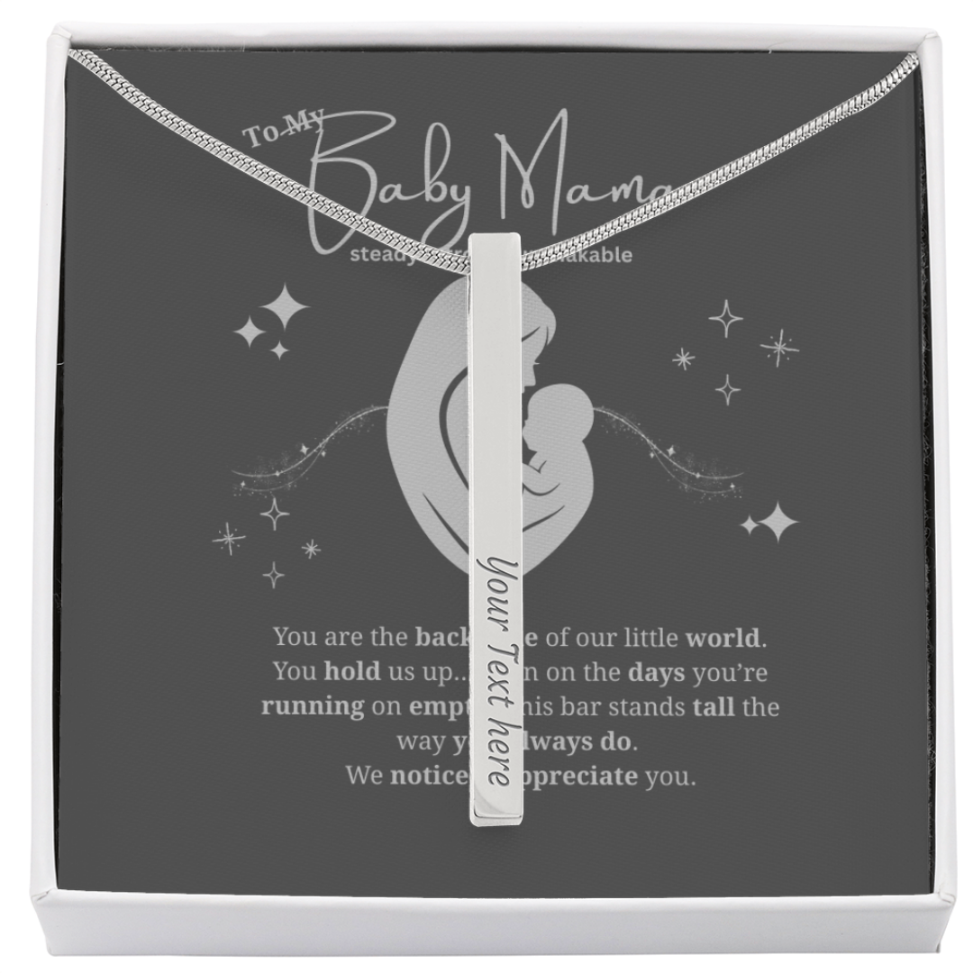 Baby Mama Gift | Engraved 4-Sided Stick Necklace • “Backbone of Our World” Message Card • Mother's Day, Birthday, Christmas