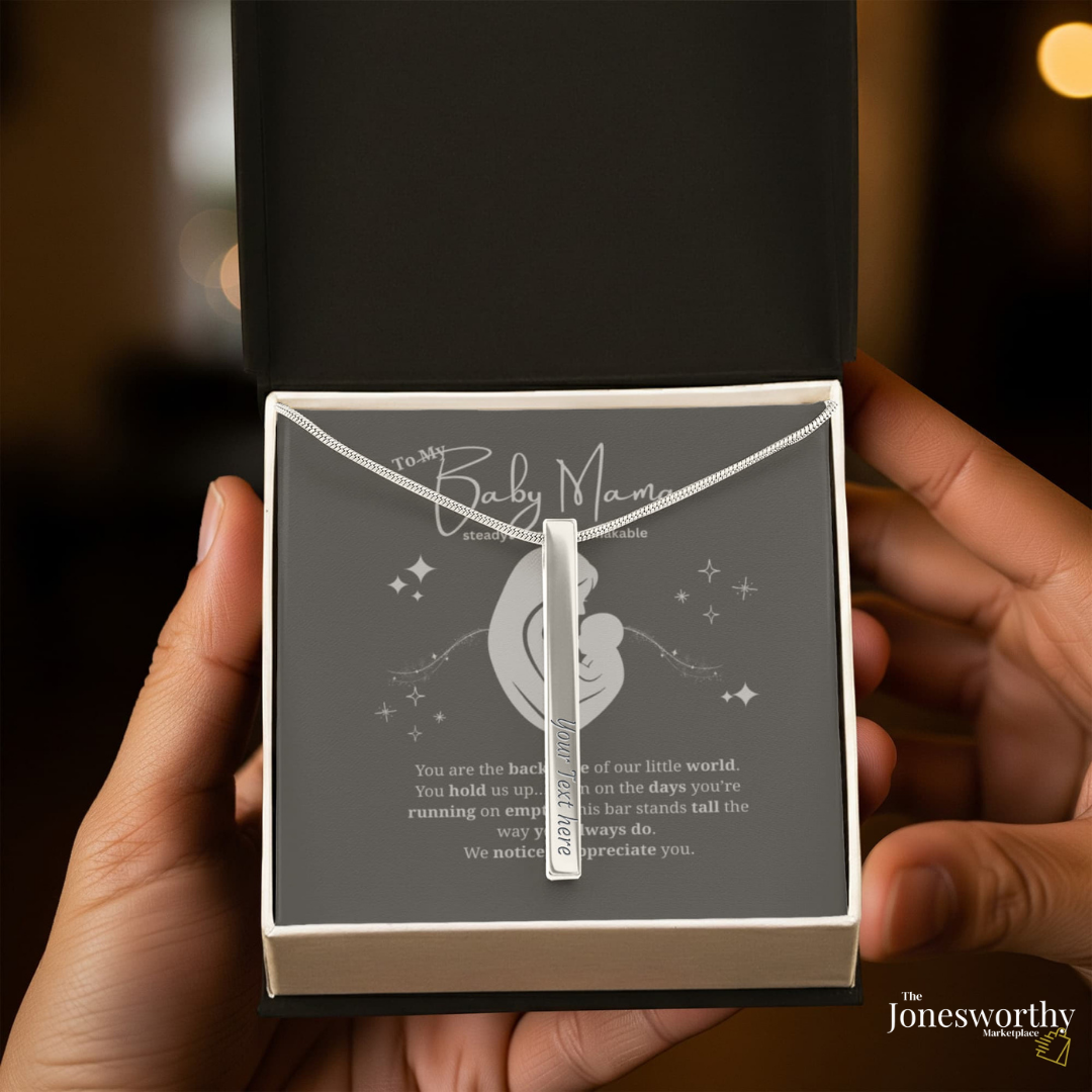 Baby Mama Gift | Engraved 4-Sided Stick Necklace • “Backbone of Our World” Message Card • Mother's Day, Birthday, Christmas
