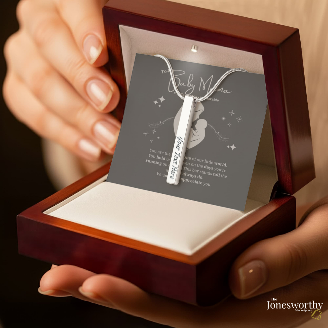 Baby Mama Gift | Engraved 4-Sided Stick Necklace • “Backbone of Our World” Message Card • Mother's Day, Birthday, Christmas