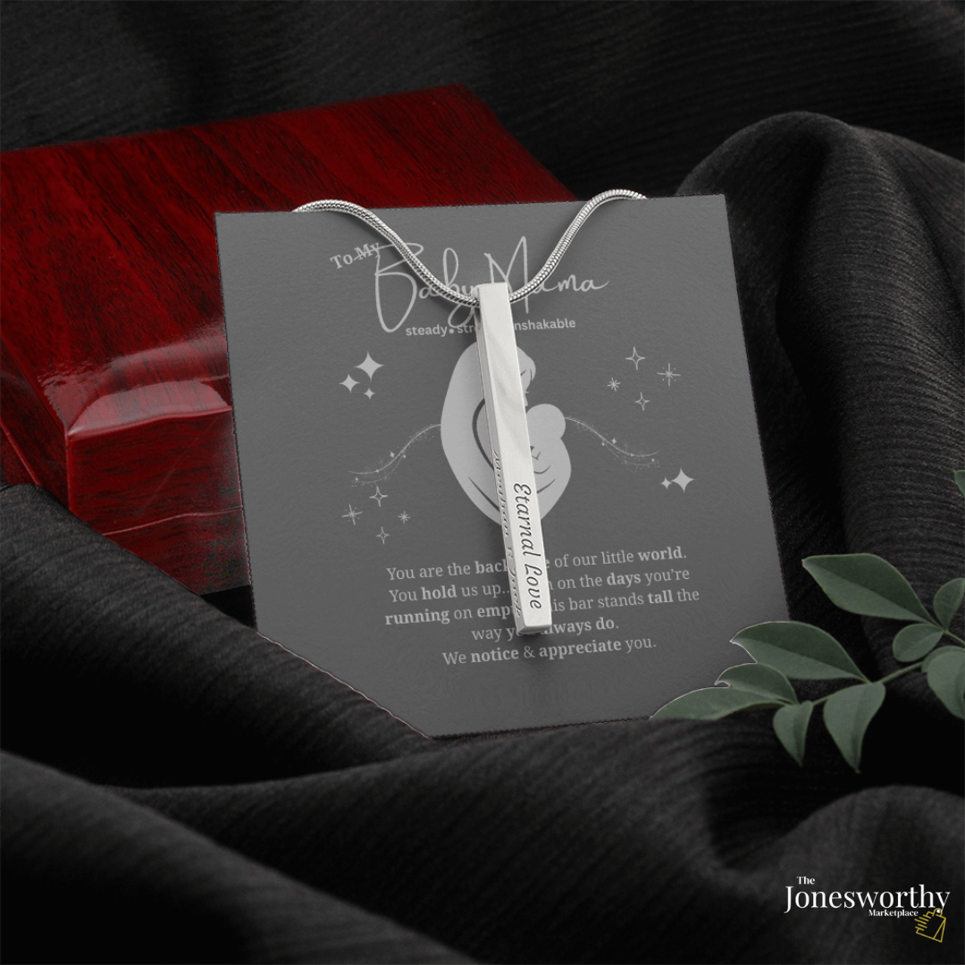 Baby Mama Gift | Engraved 4-Sided Stick Necklace • “Backbone of Our World” Message Card • Mother's Day, Birthday, Christmas