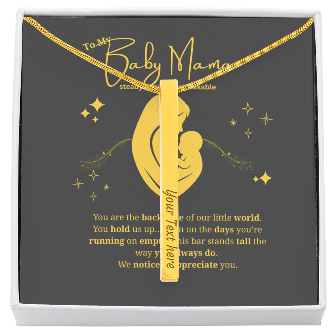 Baby Mama Gift | Engraved 4-Sided Stick Necklace • “Backbone of Our World” Message Card • Mother's Day, Birthday, Christmas