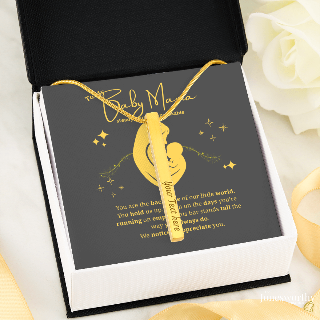 Baby Mama Gift | Engraved 4-Sided Stick Necklace • “Backbone of Our World” Message Card • Mother's Day, Birthday, Christmas