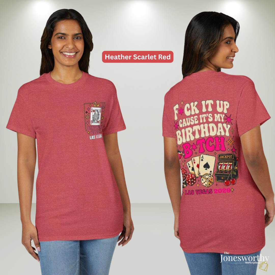 👑🎰♠️ Las Vegas Birthday Collection | Queen Birthday Trip Shirts | Personalized Year | Gildan® 8000 DryBlend® Unisex T-Shirt