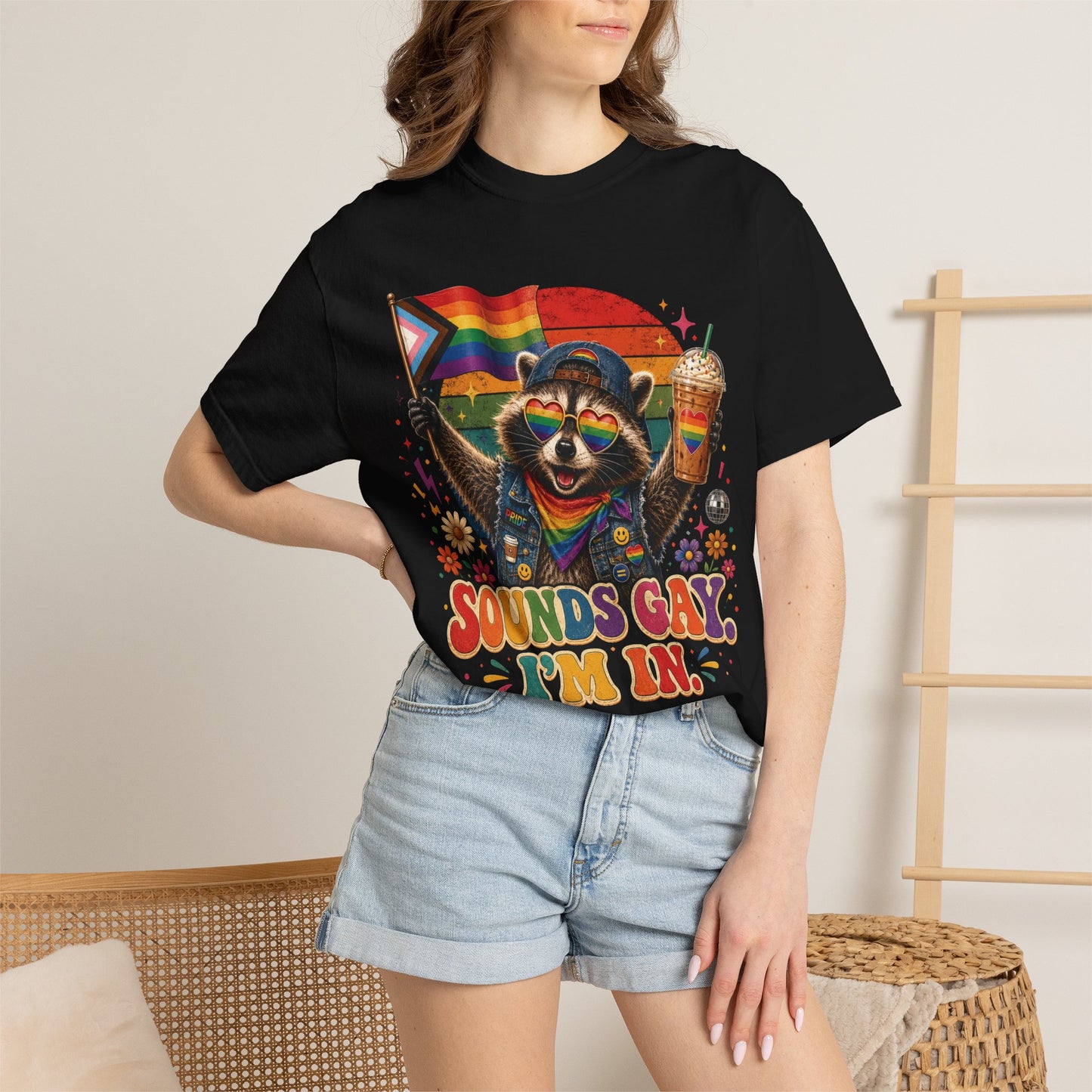 Sounds Gay I'm In Shirt, Pride Raccoon Tee, LGBTQ Pride Shirt, Ally Gift, Drag Brunch Shirt, Comfort Colors Graphic Tee