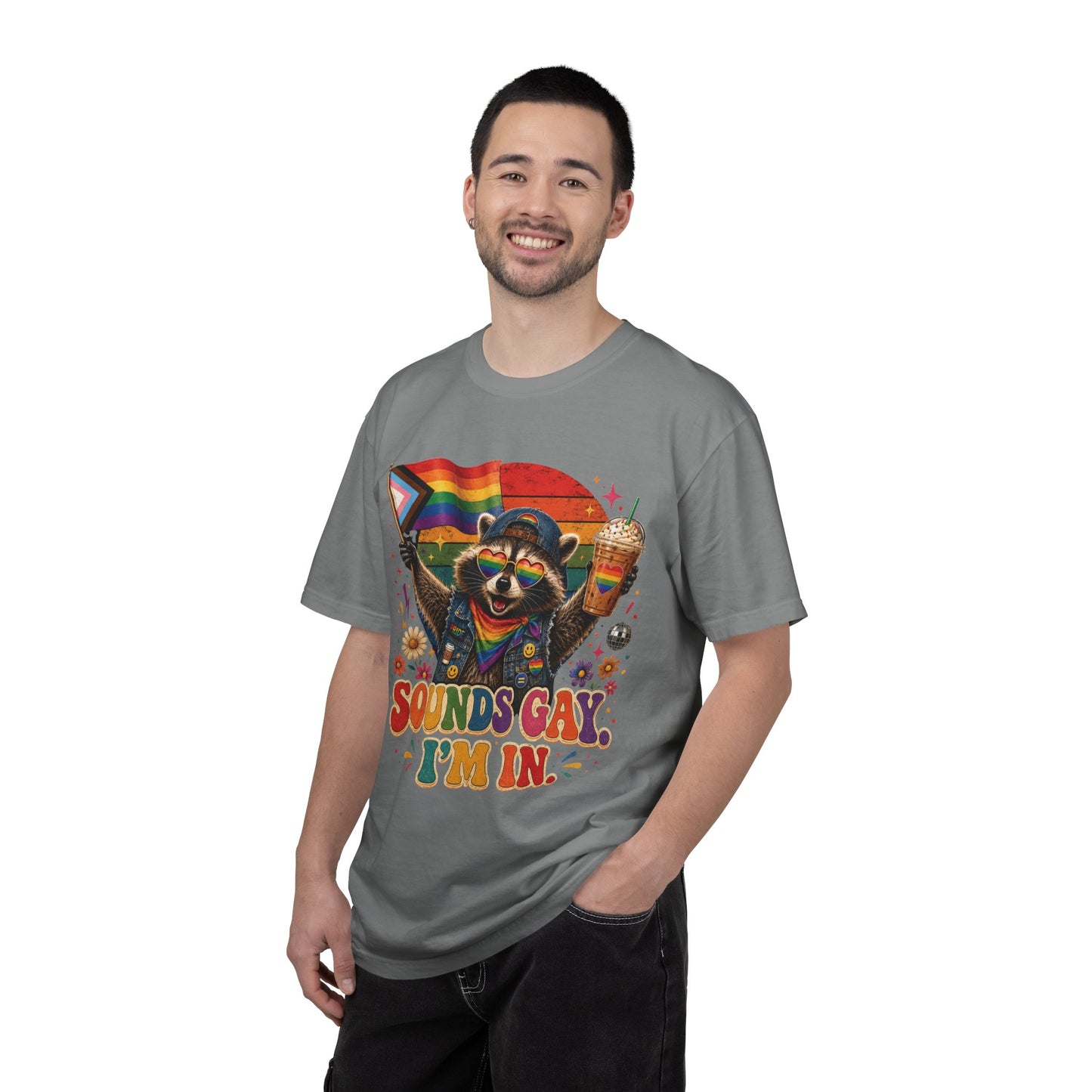 Sounds Gay I'm In Shirt, Pride Raccoon Tee, LGBTQ Pride Shirt, Ally Gift, Drag Brunch Shirt, Comfort Colors Graphic Tee