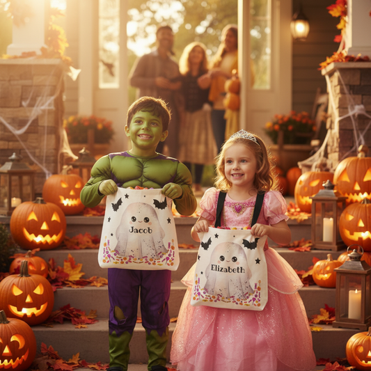 Personalized Halloween Trick or Treat Bag for Kids | Custom Name Candy Tote | Ghost Candy Bag | Reusable Halloween Treat Bag