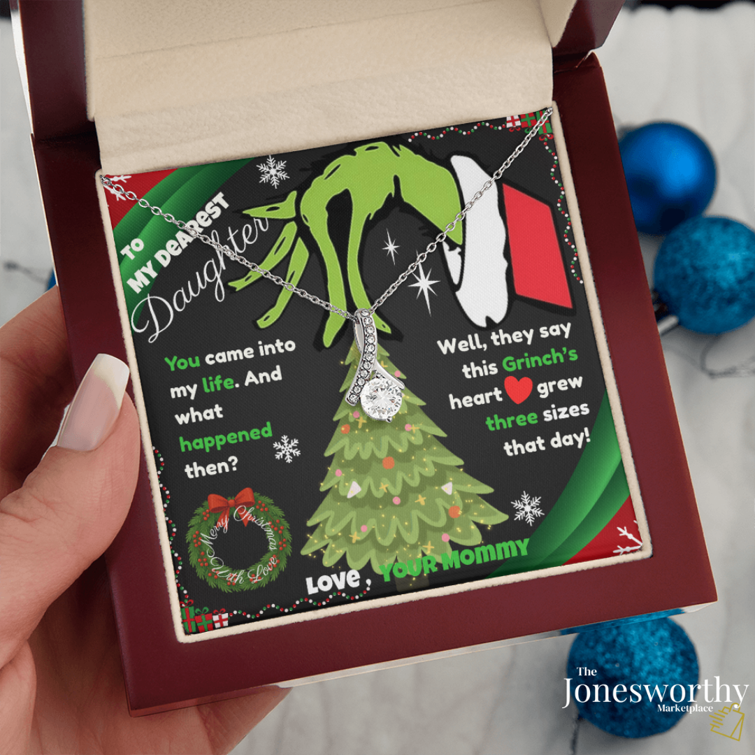 Christmas Necklace for Her – Personalized Alluring Necklace with Custom Message Card – “This Heart Grew Three Sizes” – Gift for Daughter, Sister, Niece, Granddaughter🎄✨