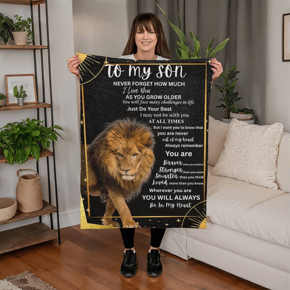 To My Son Lion Blanket | Inspirational Gift from Mom or Dad | Mink Touch or Sherpa Fleece | 30x40 & 60x80 | Meaningful Son Gift