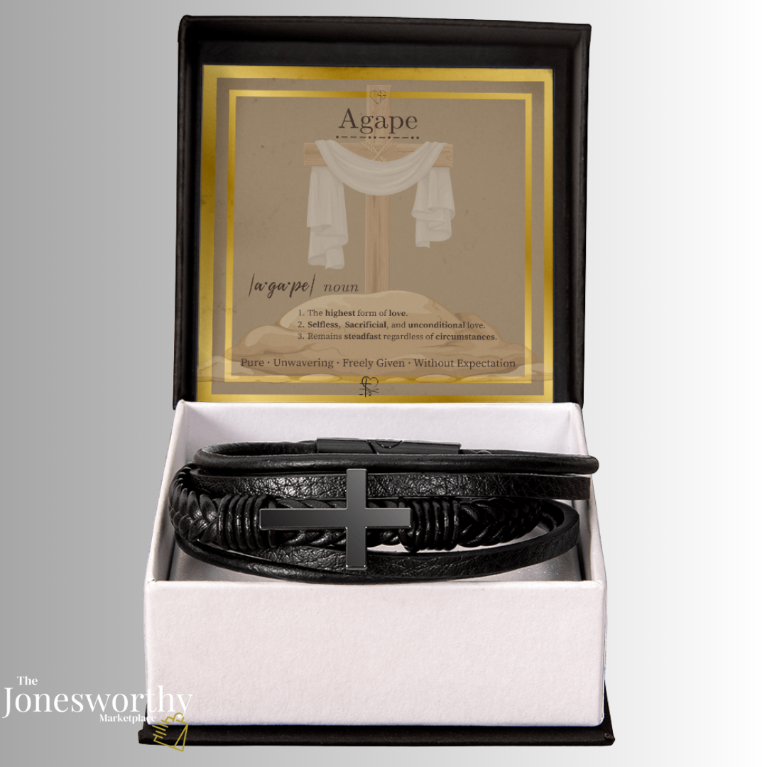 Agape Love Men's ✝️ Christian Cross Bracelet – Faith-Based Leather Bracelet Gift for Him, Husband or Boyfriend, Valentine's Day Anniversary Gift