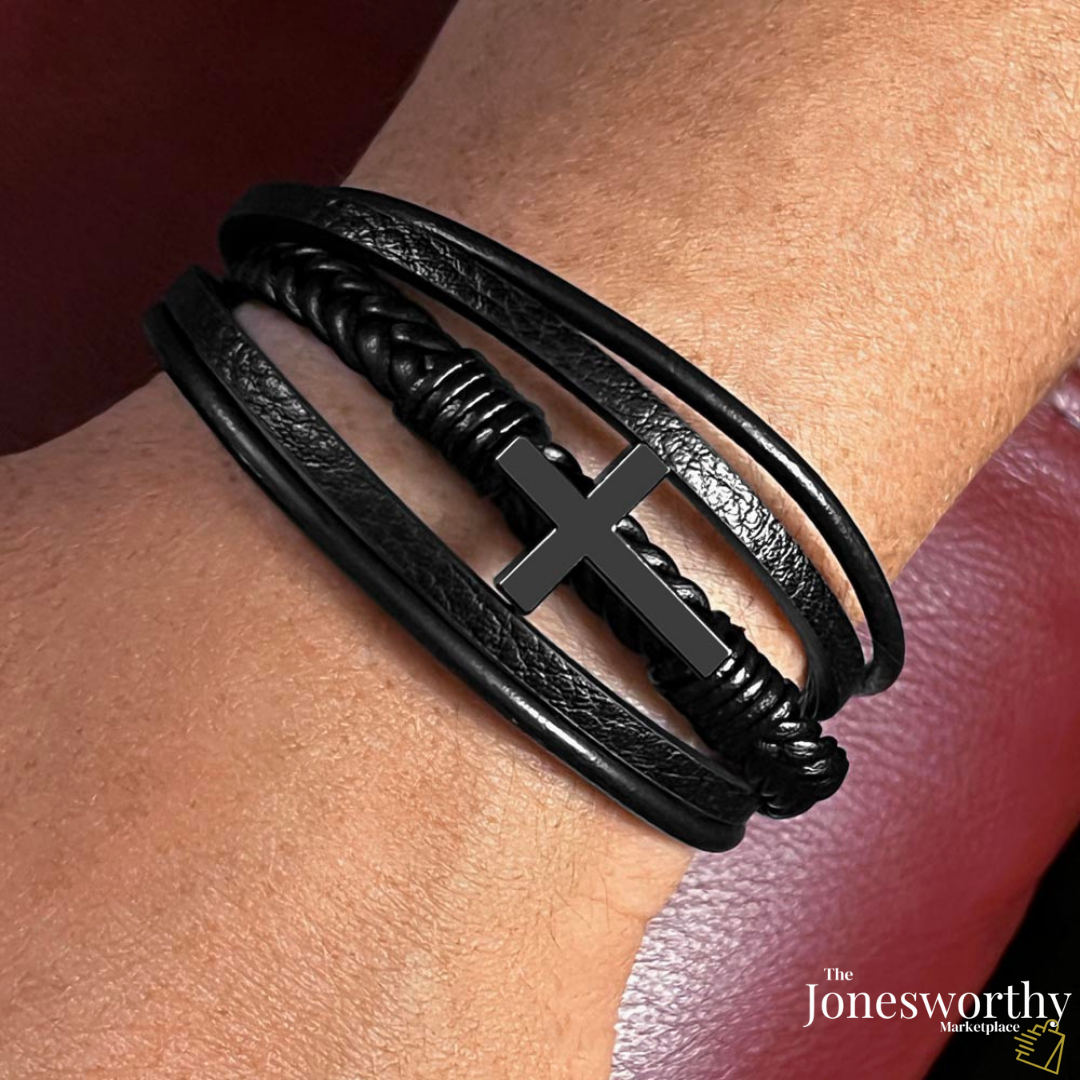 Agape Love Men's ✝️ Christian Cross Bracelet – Faith-Based Leather Bracelet Gift for Him, Husband or Boyfriend, Valentine's Day Anniversary Gift