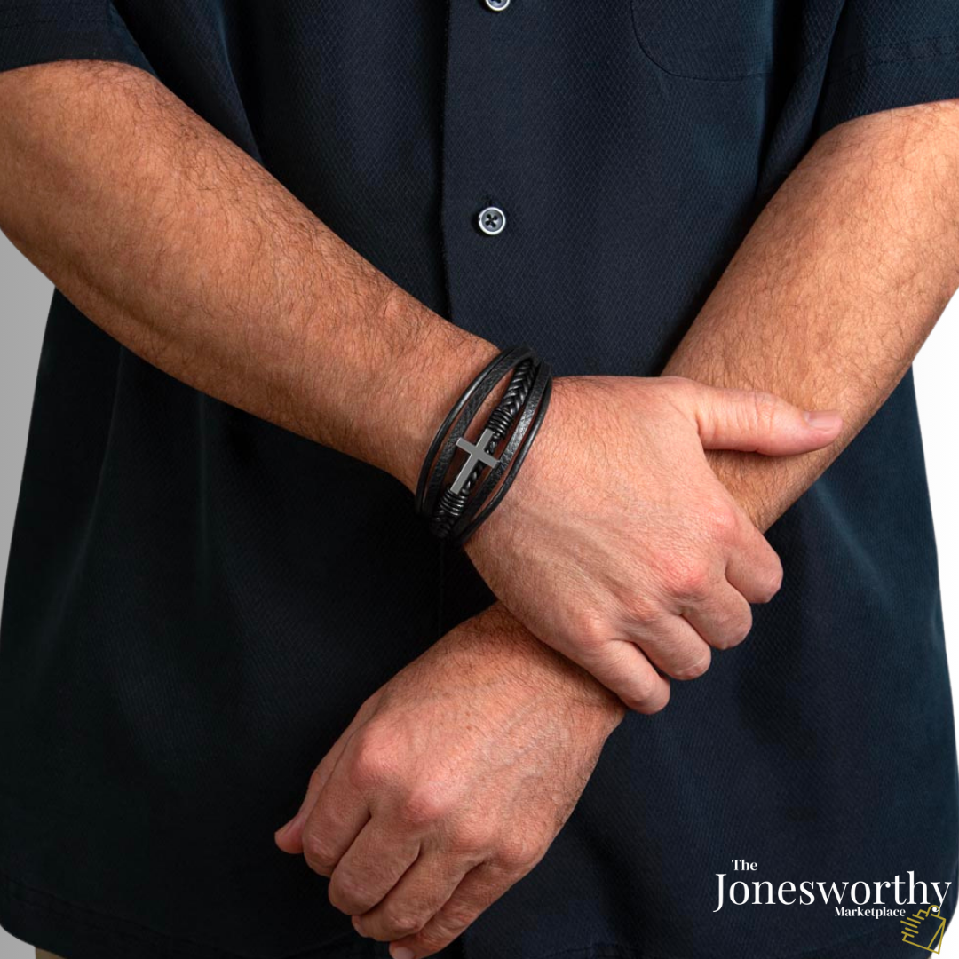 Agape Love Men's ✝️ Christian Cross Bracelet – Faith-Based Leather Bracelet Gift for Him, Husband or Boyfriend, Valentine's Day Anniversary Gift