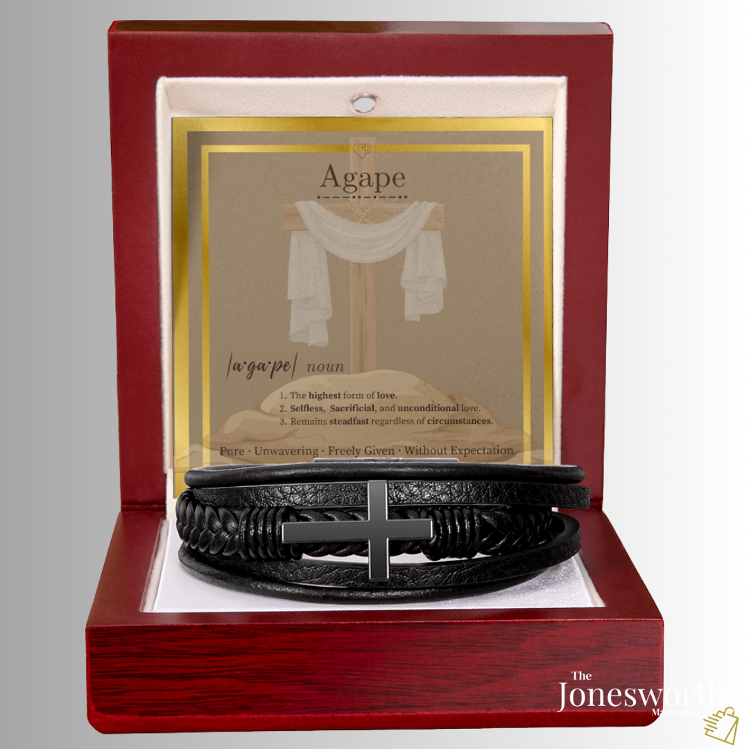 Agape Love Men's ✝️ Christian Cross Bracelet – Faith-Based Leather Bracelet Gift for Him, Husband or Boyfriend, Valentine's Day Anniversary Gift