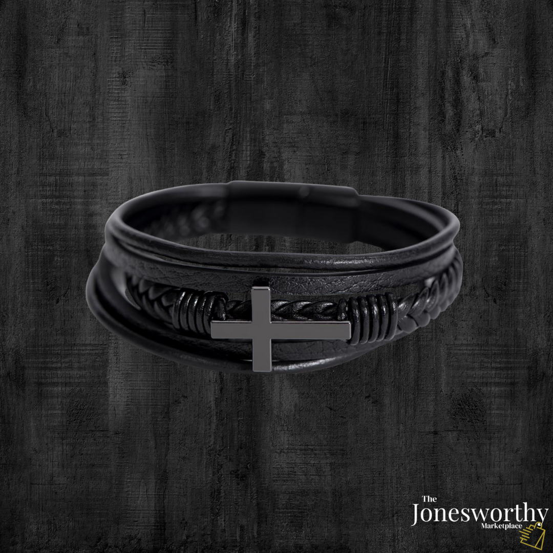 Agape Love Men's ✝️ Christian Cross Bracelet – Faith-Based Leather Bracelet Gift for Him, Husband or Boyfriend, Valentine's Day Anniversary Gift