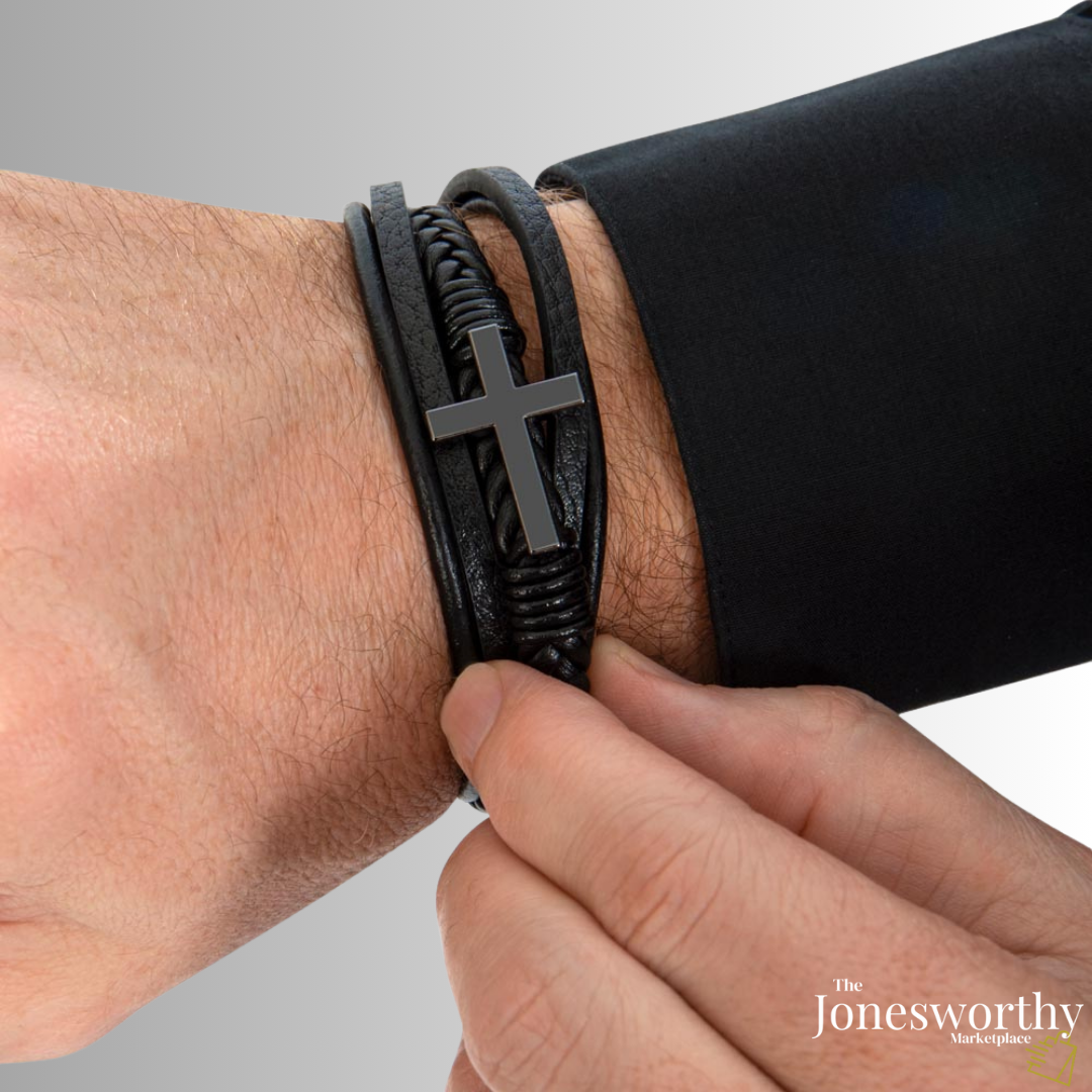 Agape Love Men's ✝️ Christian Cross Bracelet – Faith-Based Leather Bracelet Gift for Him, Husband or Boyfriend, Valentine's Day Anniversary Gift
