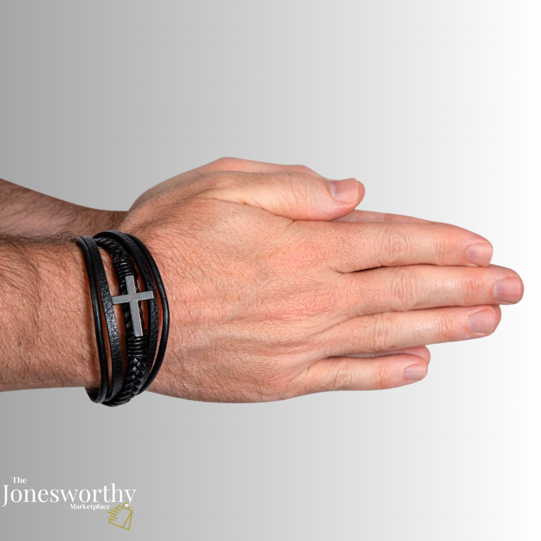 Agape Love Men's ✝️ Christian Cross Bracelet – Faith-Based Leather Bracelet Gift for Him, Husband or Boyfriend, Valentine's Day Anniversary Gift