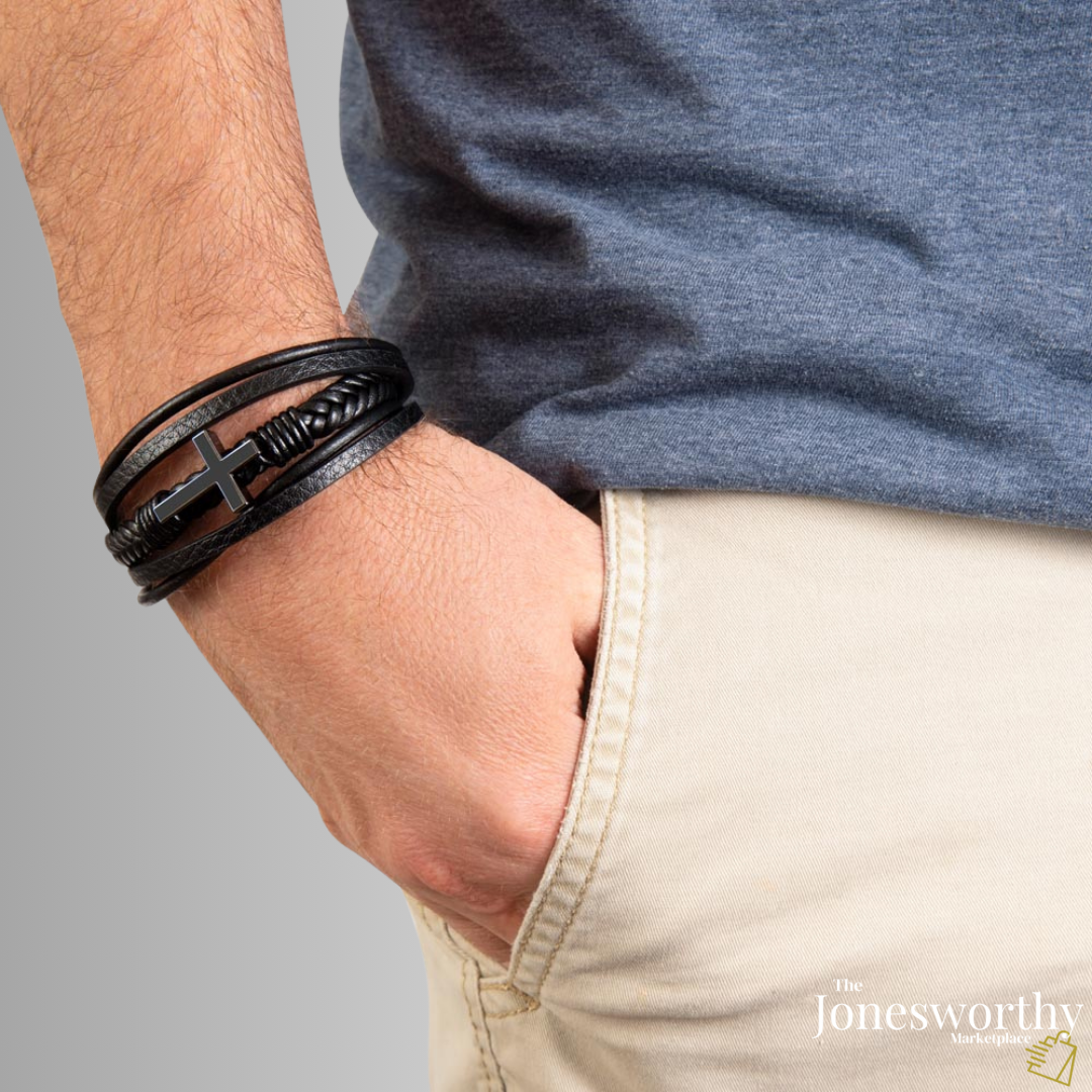 Agape Love Men's ✝️ Christian Cross Bracelet – Faith-Based Leather Bracelet Gift for Him, Husband or Boyfriend, Valentine's Day Anniversary Gift