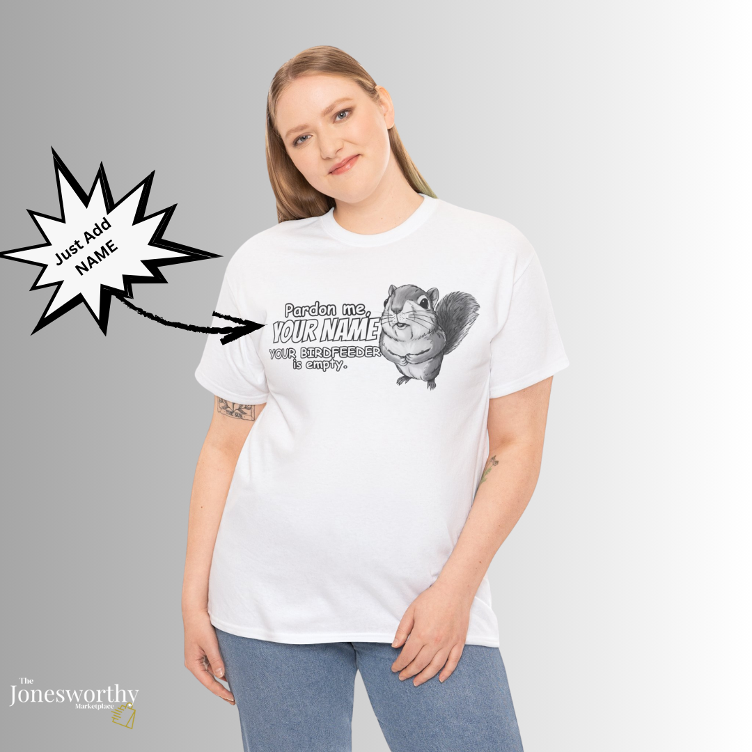 Personalized Squirrel Shirt  – Funny Custom Retro Name Shirt for Bird Lovers, Bird Feeders Empty, Hummingbirds , Bird Feeder Gift