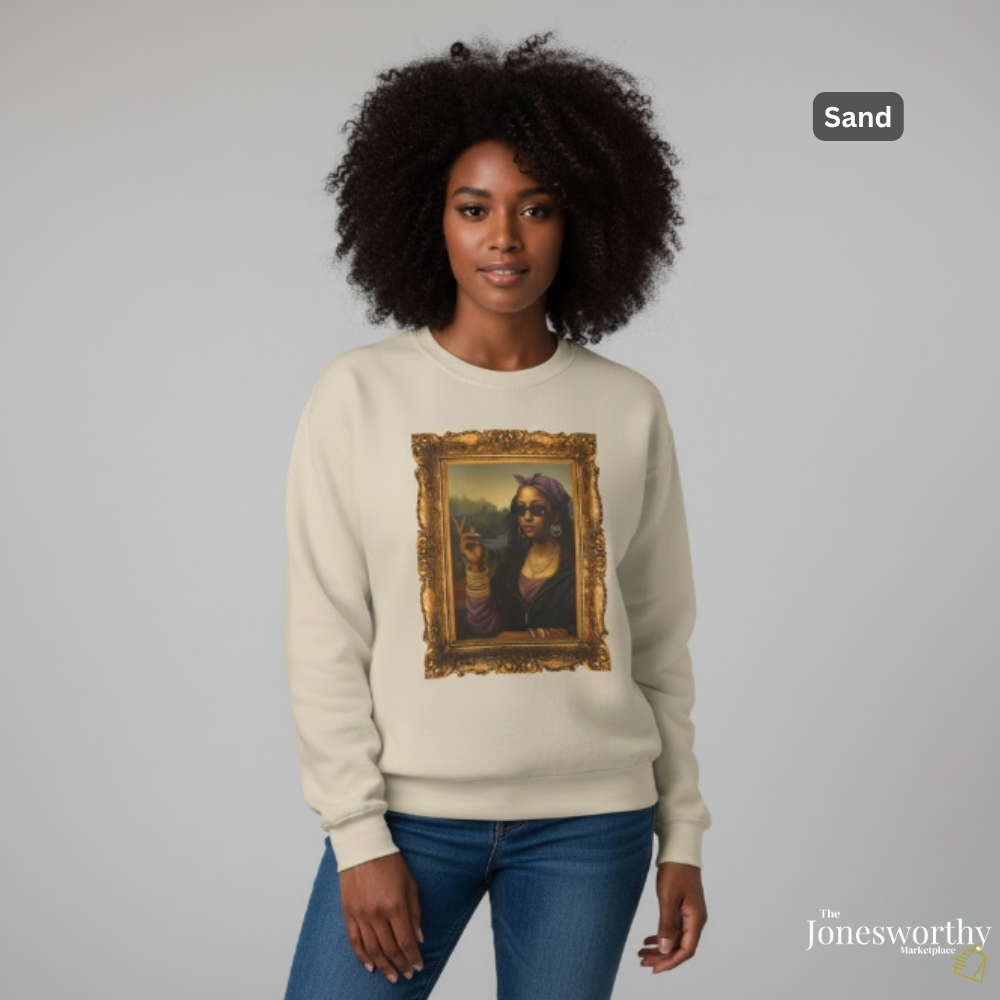 Monét Leisha Black Mona Lisa Hoodie, Sweatshirt & T-Shirt| Modern African American Art Streetwear | Vintage Gold Frame Design