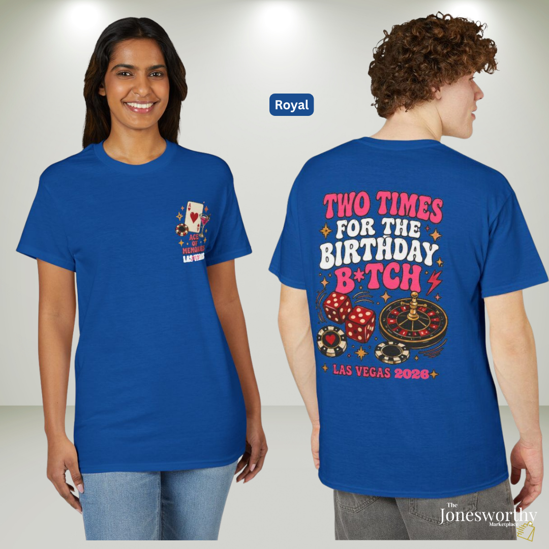 👑🎰♠️ Las Vegas Birthday Collection | Queen Birthday Trip Shirts | Personalized Year | Gildan® 8000 DryBlend® Unisex T-Shirt