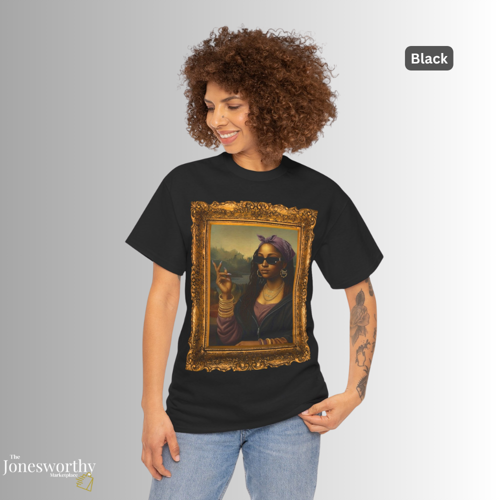 Monét Leisha Black Mona Lisa Hoodie, Sweatshirt & T-Shirt| Modern African American Art Streetwear | Vintage Gold Frame Design