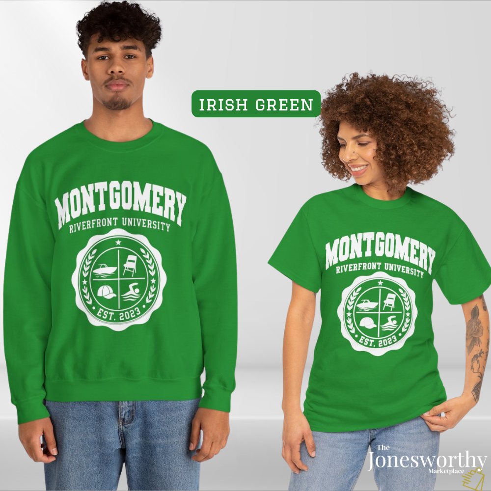 Montgomery Riverfront Shirt or Crewneck, Black Culture College Style Tee, Folding Chair Inspired Sweatshirt, Est 2023