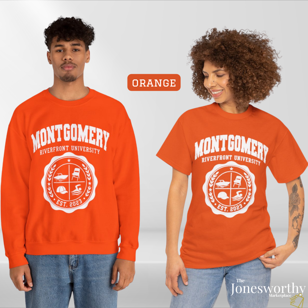 Montgomery Riverfront Shirt or Crewneck, Black Culture College Style Tee, Folding Chair Inspired Sweatshirt, Est 2023