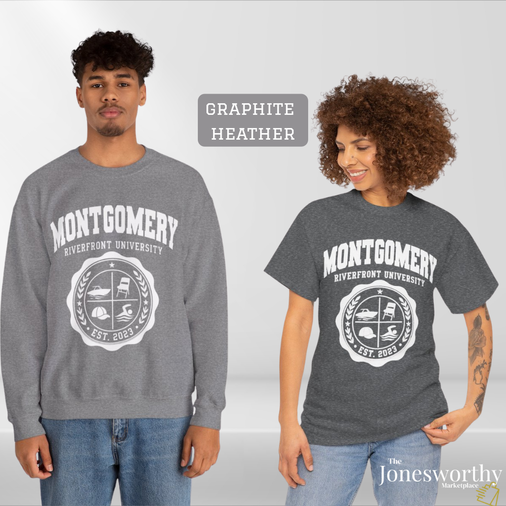 Montgomery Riverfront Shirt or Crewneck, Black Culture College Style Tee, Folding Chair Inspired Sweatshirt, Est 2023