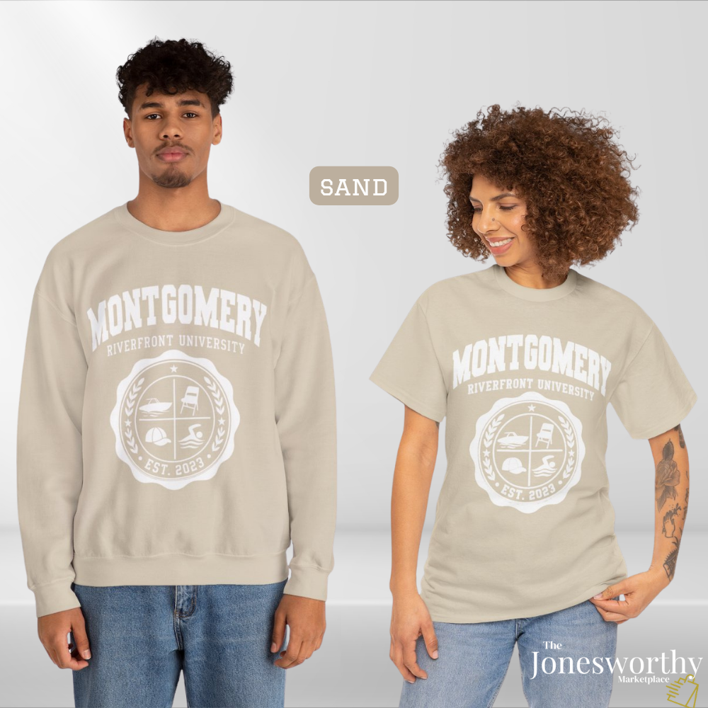Montgomery Riverfront Shirt or Crewneck, Black Culture College Style Tee, Folding Chair Inspired Sweatshirt, Est 2023