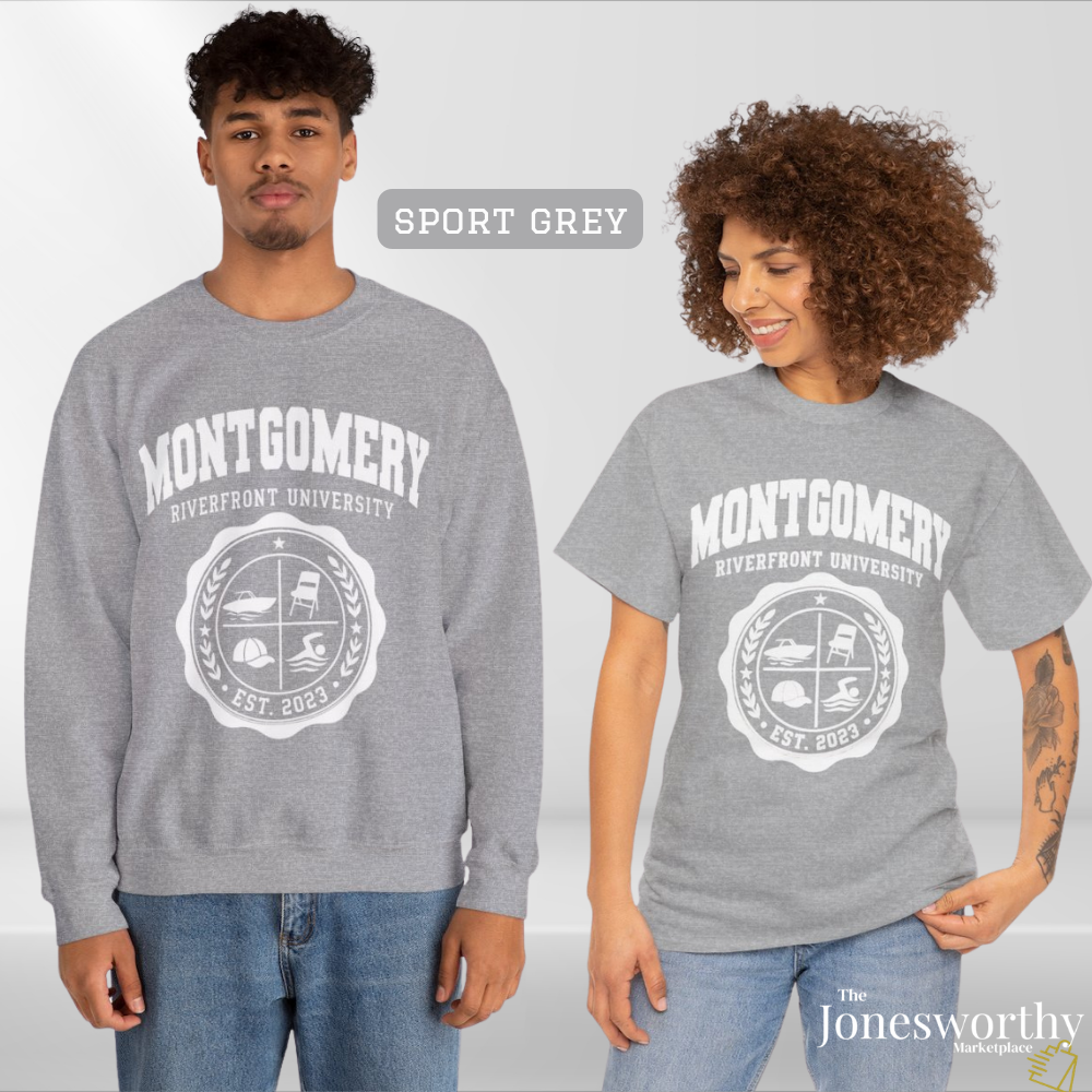 Montgomery Riverfront Shirt or Crewneck, Black Culture College Style Tee, Folding Chair Inspired Sweatshirt, Est 2023