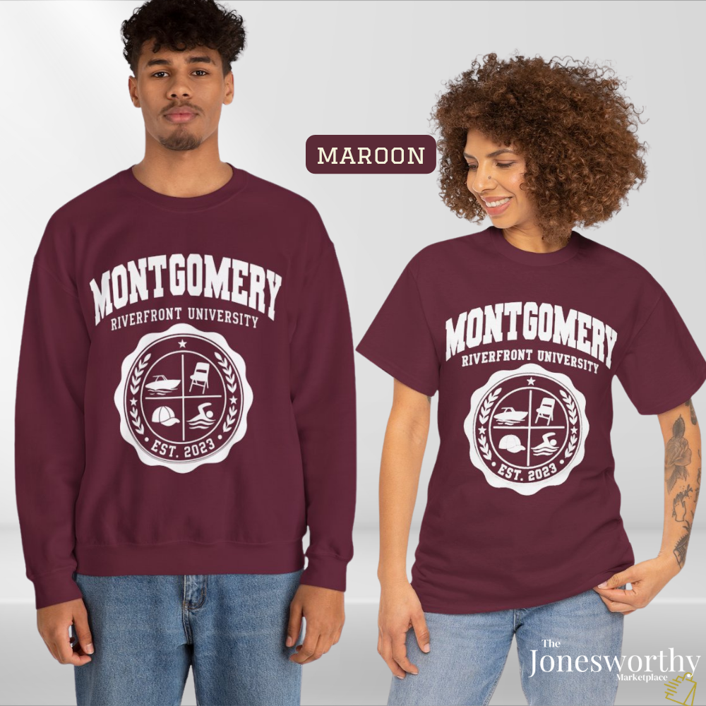 Montgomery Riverfront Shirt or Crewneck, Black Culture College Style Tee, Folding Chair Inspired Sweatshirt, Est 2023
