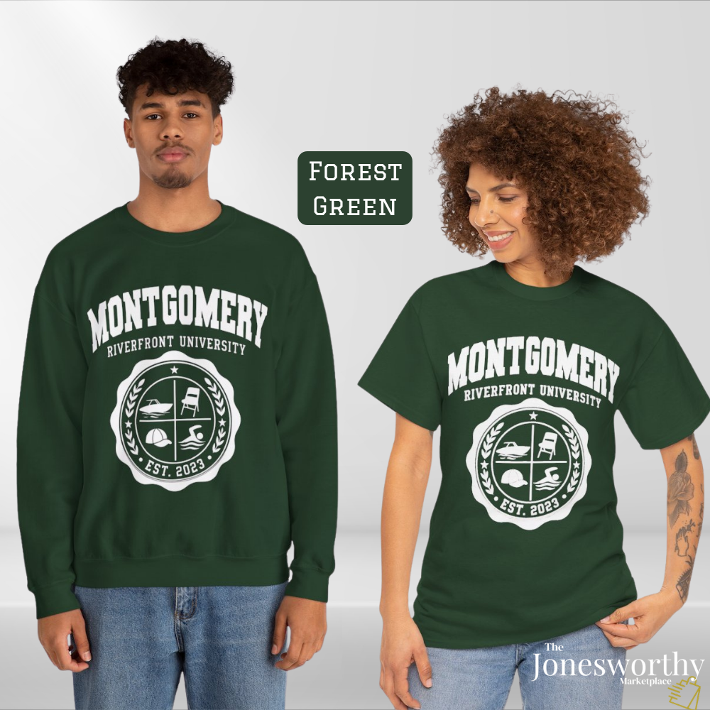 Montgomery Riverfront Shirt or Crewneck, Black Culture College Style Tee, Folding Chair Inspired Sweatshirt, Est 2023