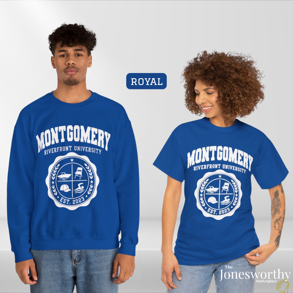 Montgomery Riverfront Shirt or Crewneck, Black Culture College Style Tee, Folding Chair Inspired Sweatshirt, Est 2023