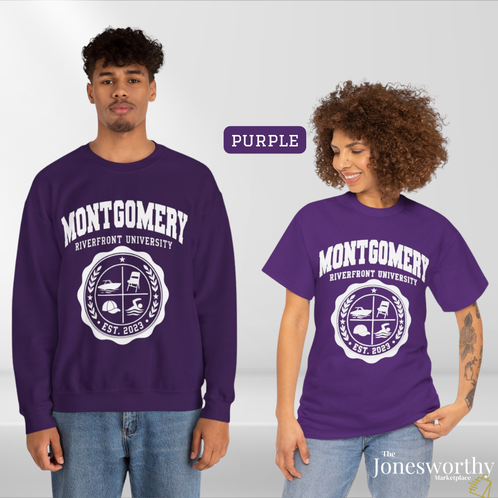 Montgomery Riverfront Shirt or Crewneck, Black Culture College Style Tee, Folding Chair Inspired Sweatshirt, Est 2023
