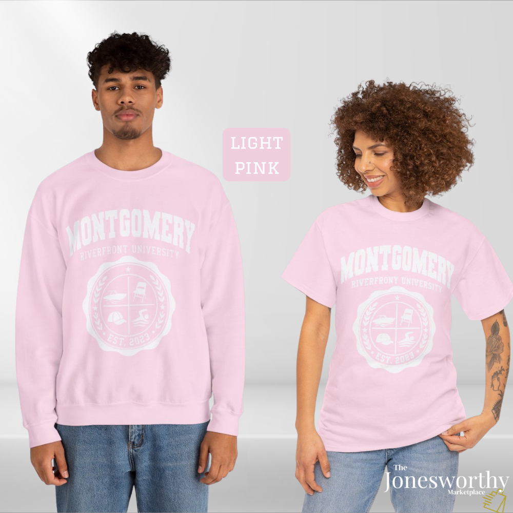 Montgomery Riverfront Shirt or Crewneck, Black Culture College Style Tee, Folding Chair Inspired Sweatshirt, Est 2023