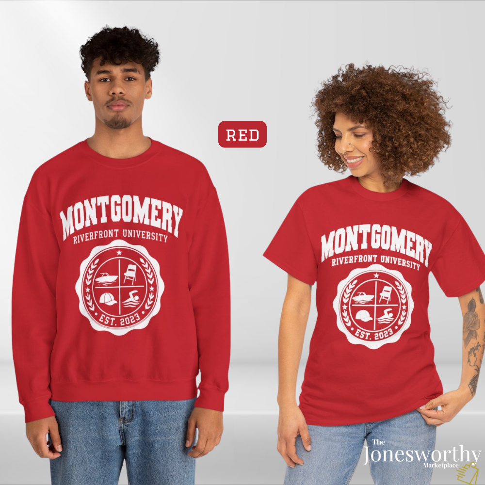 Montgomery Riverfront Shirt or Crewneck, Black Culture College Style Tee, Folding Chair Inspired Sweatshirt, Est 2023