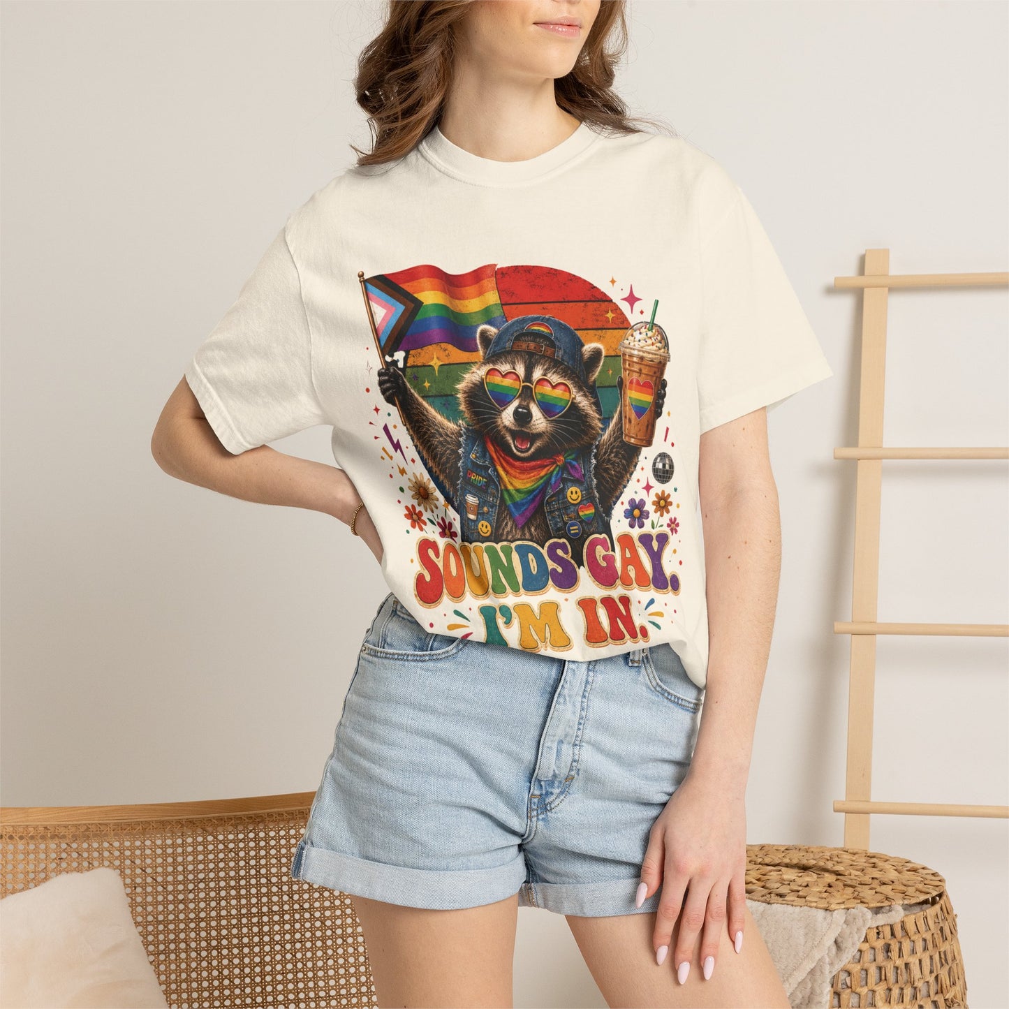 Sounds Gay I'm In Shirt, Pride Raccoon Tee, LGBTQ Pride Shirt, Ally Gift, Drag Brunch Shirt, Comfort Colors Graphic Tee