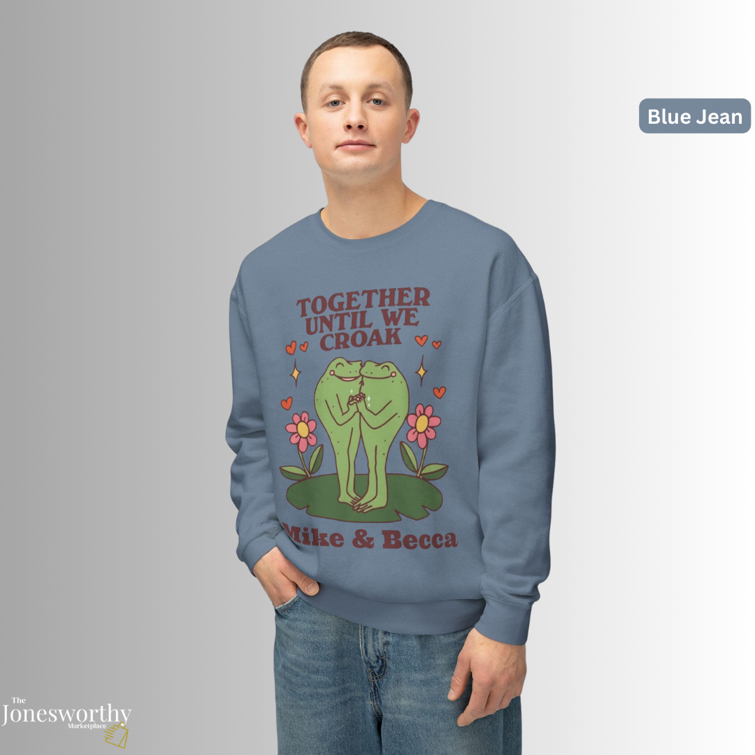 Together Until We Croak  Garment Dyed Comfort Colors Sweatshirt | Personalized Frog Couple  | Valentines Anniversary Gift